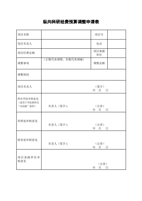 纵向科研经费预算调整申请表
