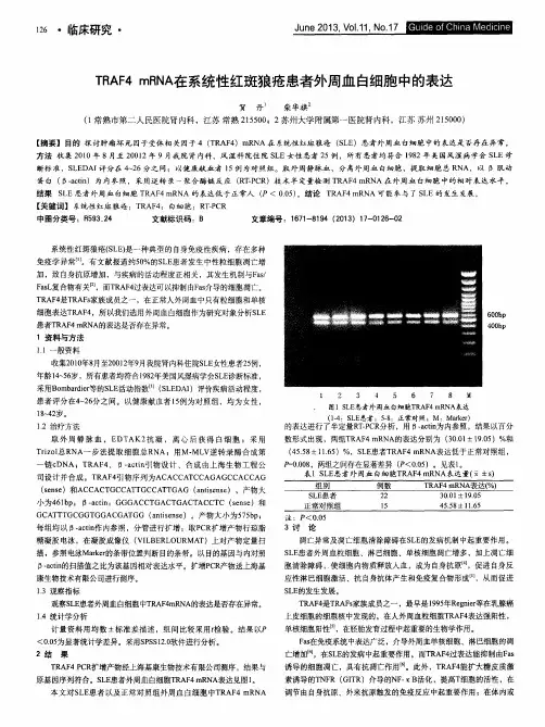 TRAF4 mRNA在系统性红斑狼疮患者外周血白细胞中的表达