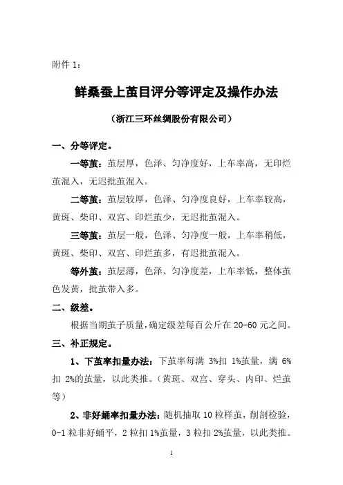 鲜桑蚕上茧目评分等评定及操作办法(精)