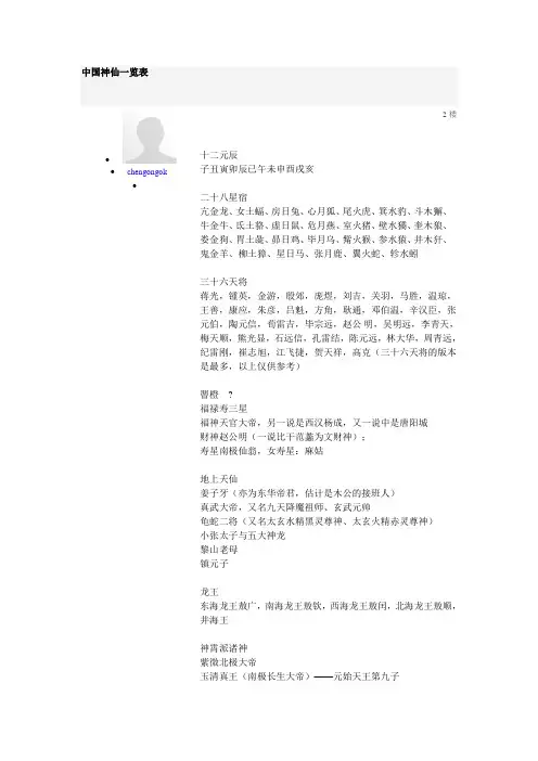 中国神仙一览表