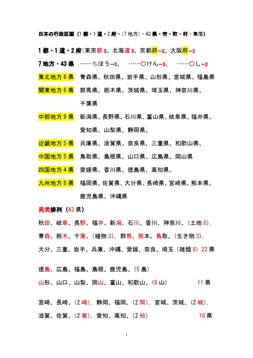 日本的都道府県相关及行政分区介绍详细的哦
