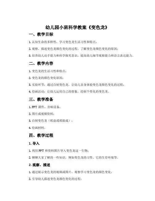 幼儿园小班科学教案《变色龙》含反思