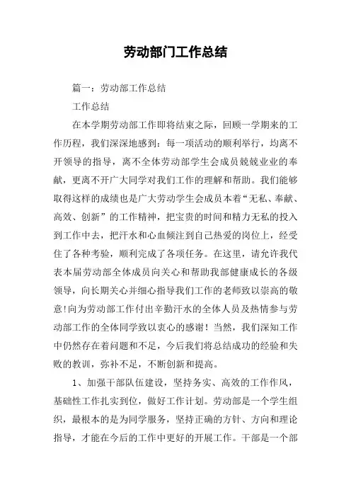 劳动部门工作总结