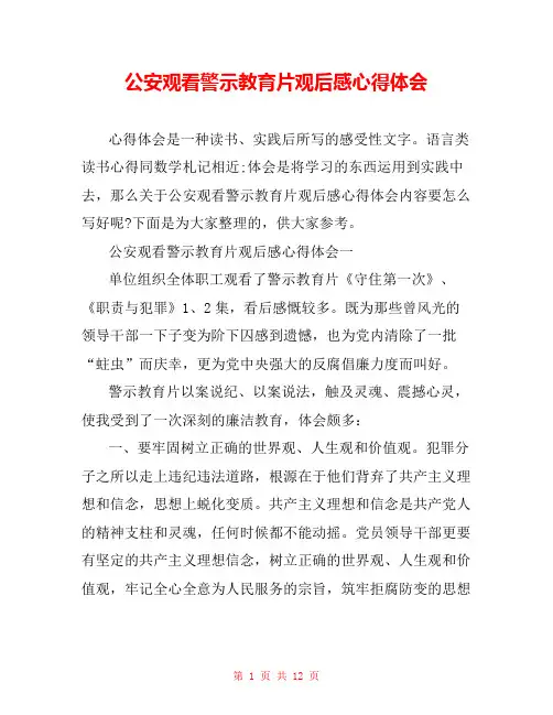 公安观看警示教育片观后感心得体会