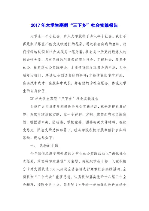 2017年大学生寒假“三下乡”社会实践报告