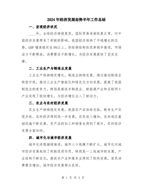 2024年经济发展态势半年工作总结