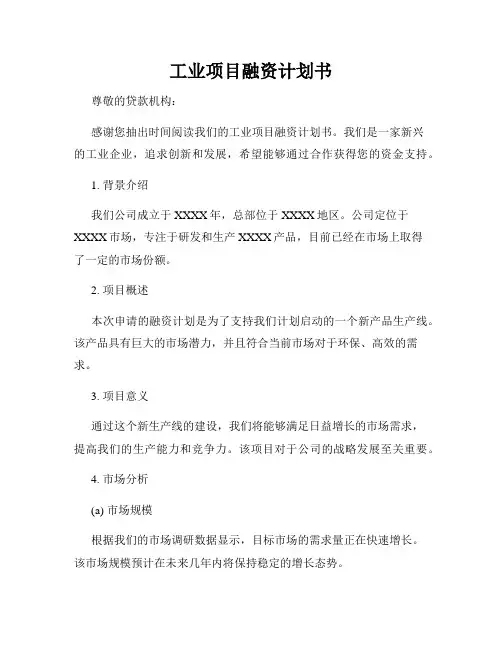 工业项目融资计划书