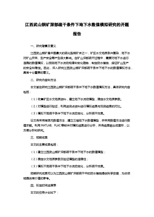 江西武山铜矿深部疏干条件下地下水数值模拟研究的开题报告