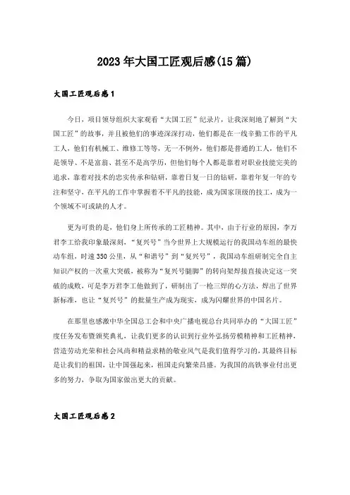 2023年大国工匠观后感(15篇)