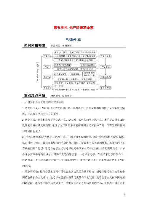 最新学年高中历史 第五单元 无产阶级革命家单元提升学案 新人教版选修4(考试必备)