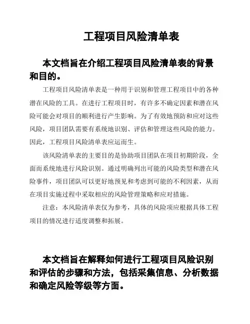 工程项目风险清单表