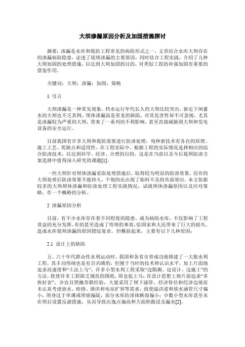 大坝渗漏原因分析及加固措施探讨