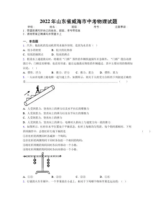 2022年山东省威海市中考物理试题及解析