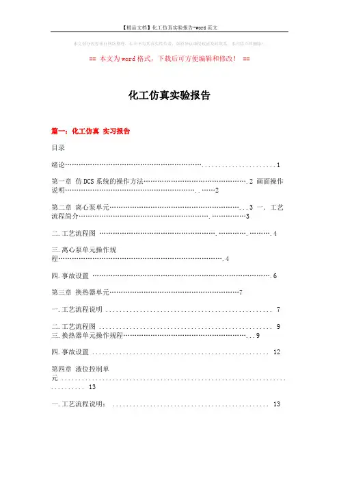 【精品文档】化工仿真实验报告-word范文 (14页)