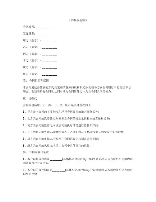 合同模板会签表