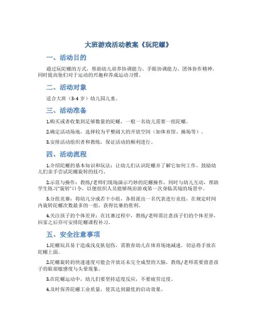大班游戏活动教案《玩陀螺》
