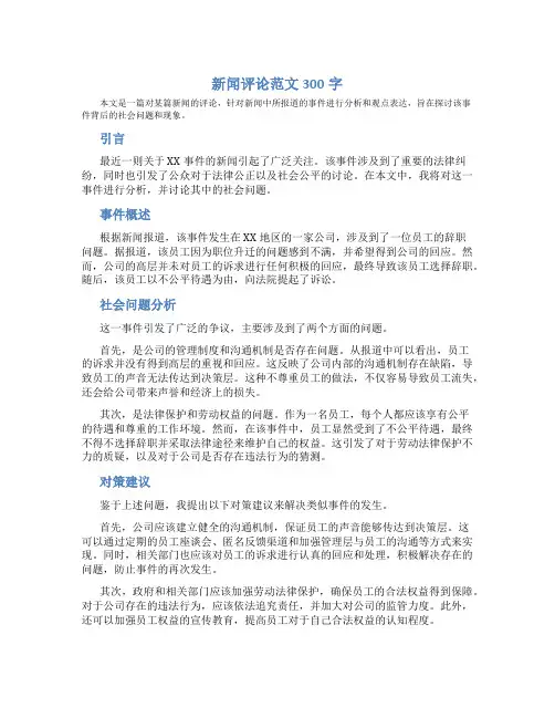 新闻评论范文300字