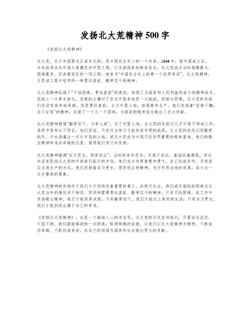 发扬北大荒精神500字