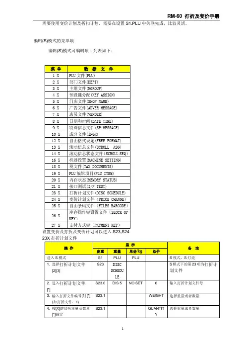 寺冈 电子称 收银称 RM-60 操作打折及变价手册