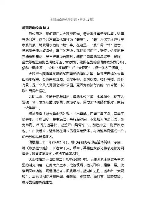 美丽云南经典导游词（精选16篇）