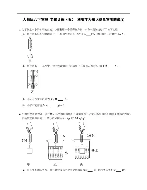 人教版八年级下学期物理 专题训练(五) 利用浮力知识测量物质的密度