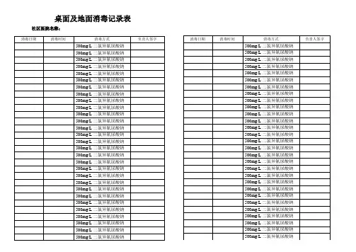 桌面地面消毒记录表