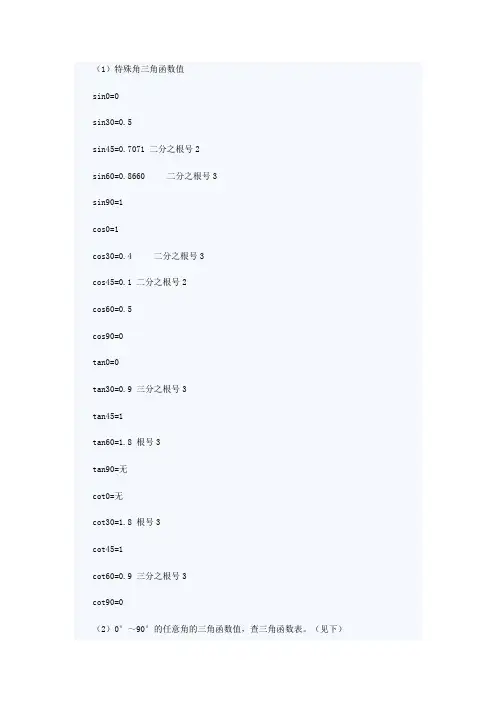 三角函数值表