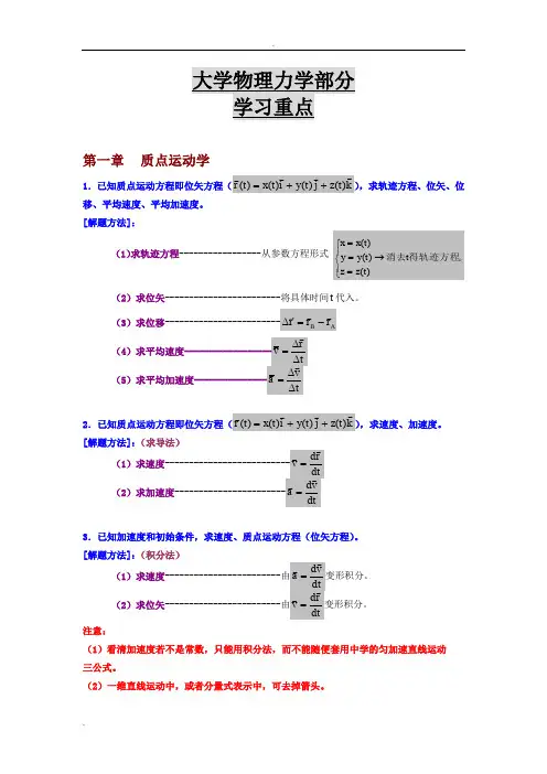 大学物理力学部分学习重点