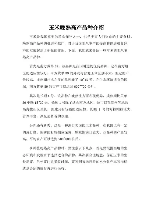 玉米晚熟高产品种介绍