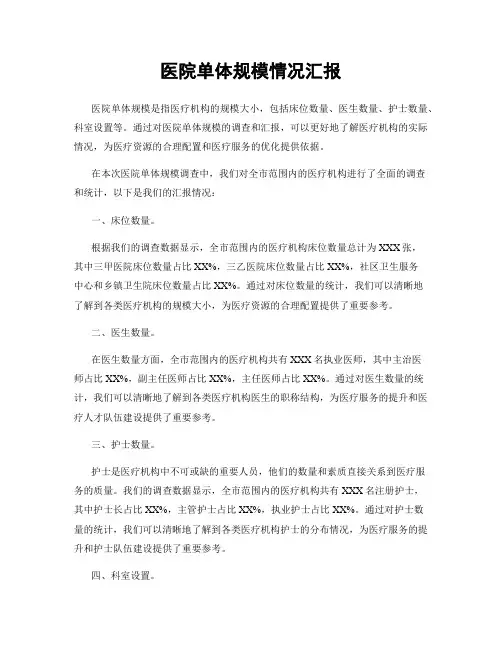 医院单体规模情况汇报