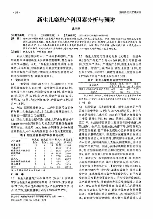 新生儿窒息产科因素分析与预防