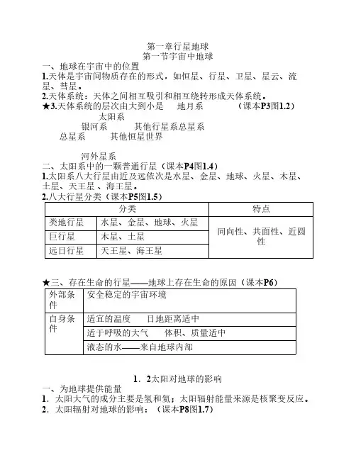 人教版高一地理必修一知识    点总结