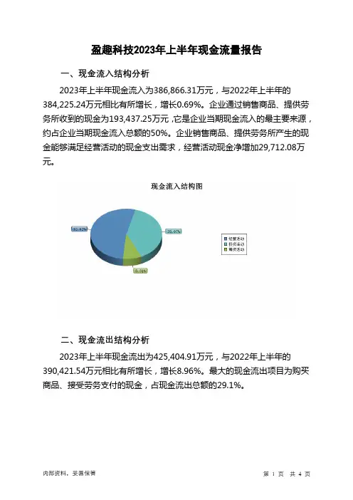 002925盈趣科技2023年上半年现金流量报告