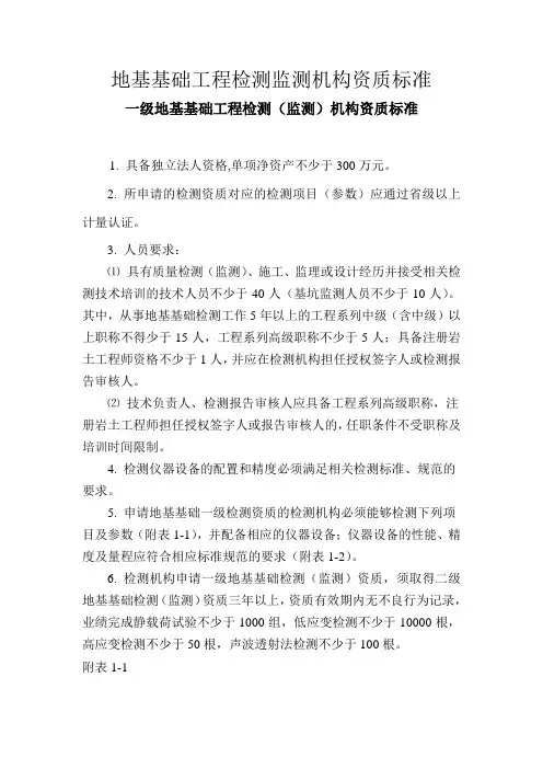 地基基础工程检测监测机构资质标准