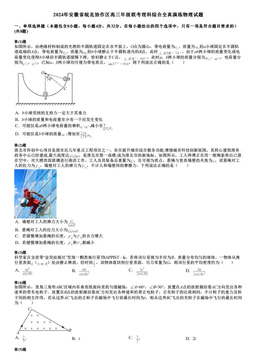 2024年安徽省皖北协作区高三年级联考理科综合全真演练物理试题