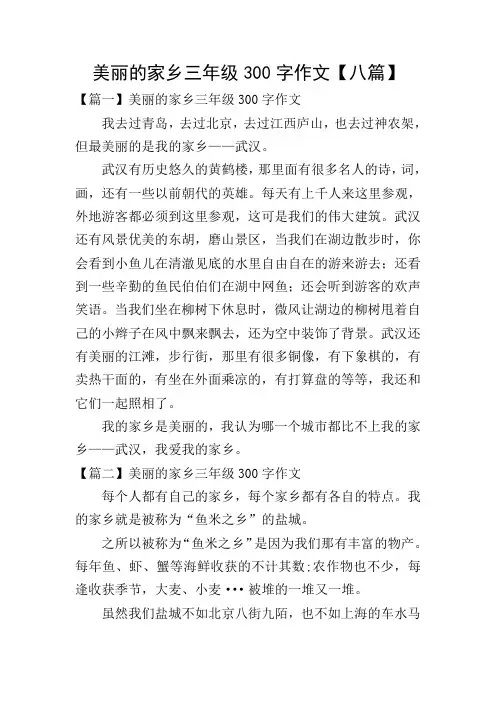 美丽的家乡三年级300字作文【八篇】