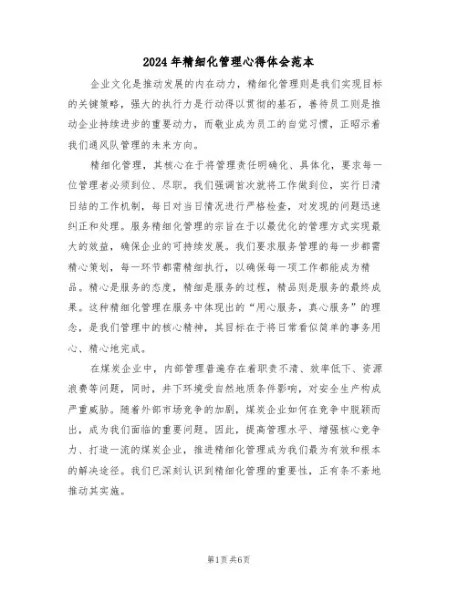 2024年精细化管理心得体会范本（四篇）