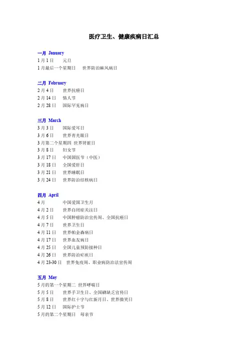 疾病卫生重大节日名称汇总