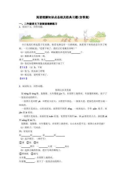 二年级阅读理解知识点总结及经典习题(含答案)