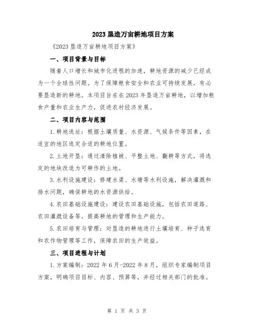 2023垦造万亩耕地项目方案