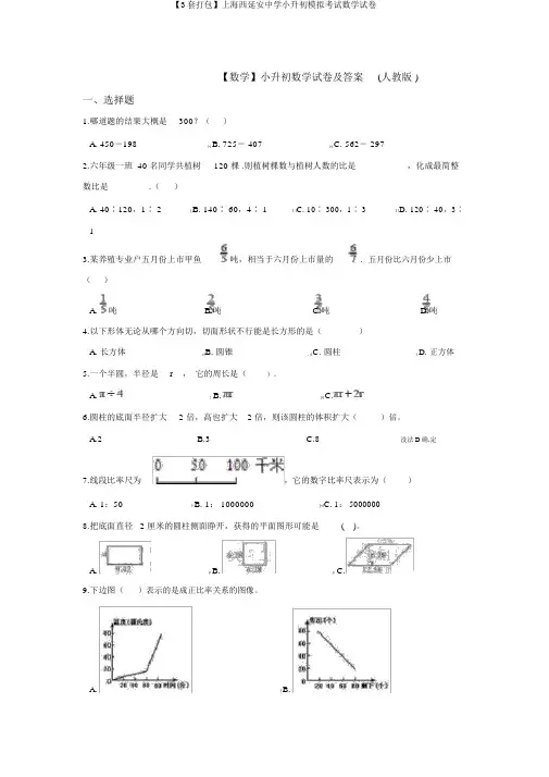 【3套打包】上海西延安中学小升初模拟考试数学试卷
