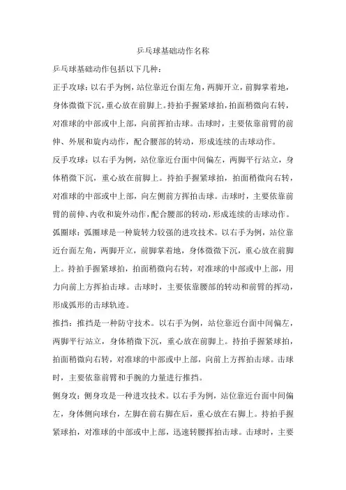 乒乓球基础动作名称