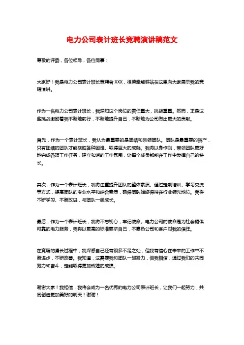 电力公司表计班长竞聘演讲稿范文