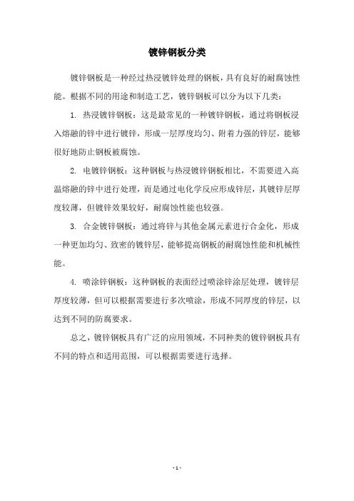 镀锌钢板分类