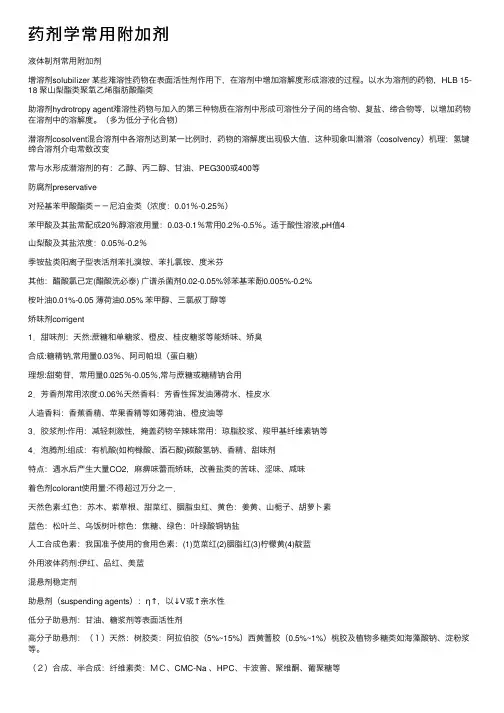 药剂学常用附加剂