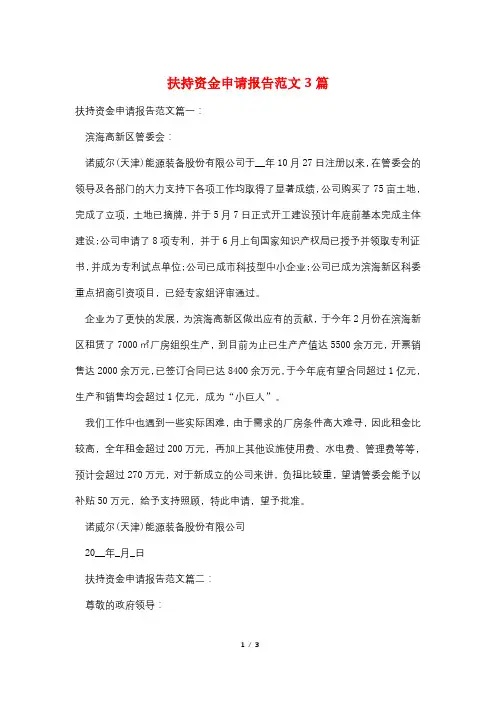 扶持资金申请报告范文3篇