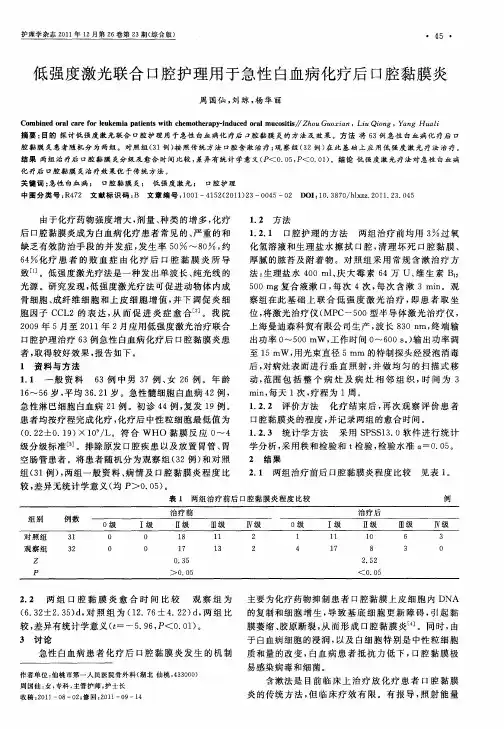低强度激光联合口腔护理用于急性白血病化疗后口腔黏膜炎