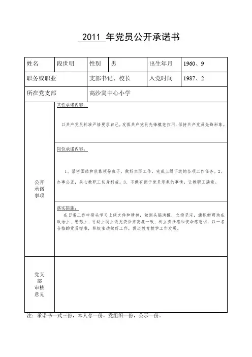 2011年党员公开承诺书8791948930