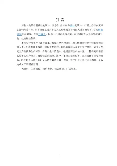 苏打水生产车间工艺设计