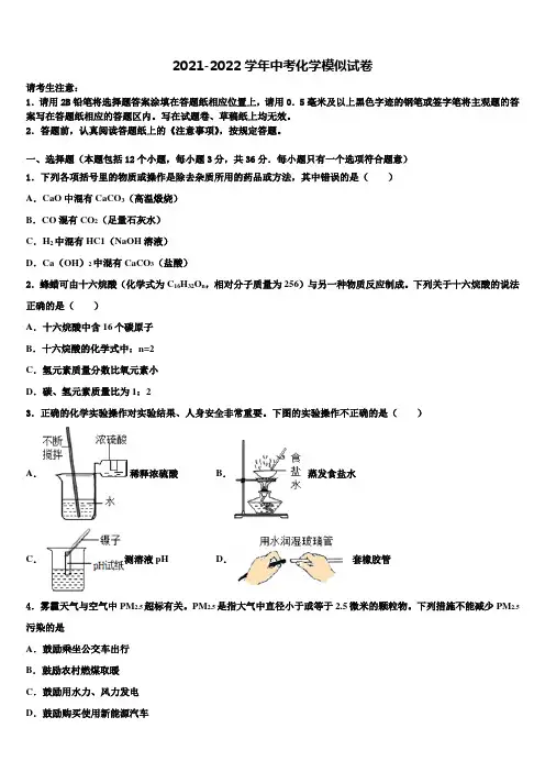 2022届江苏省常州市二十四中学中考冲刺卷化学试题含解析